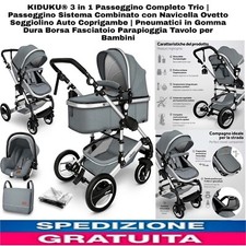 Passeggino Trio 3in1,Carrozzina Ovetto,Navicella,Ruote In Gomma Accessori Borsa 