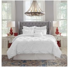 NIP Pointehaven White Knotted Pintuck Full Queen Duvet Cover Set