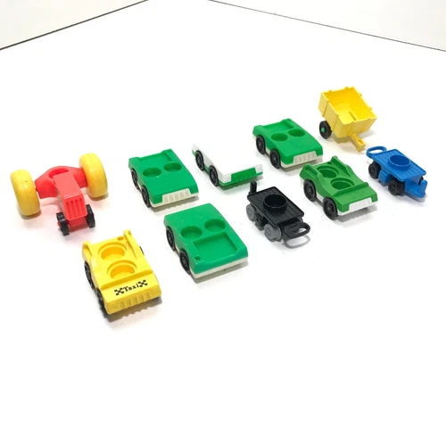 (10) Vintage Fisher Price Little People Vehicles Cars Farm Taxi Tractor Wagon
