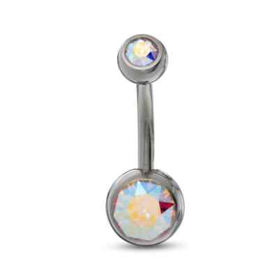 SOLID TITANIUM INTERNALLY THREADED DOUBLE CZ GEM BELLY BUTTON NAVEL RING