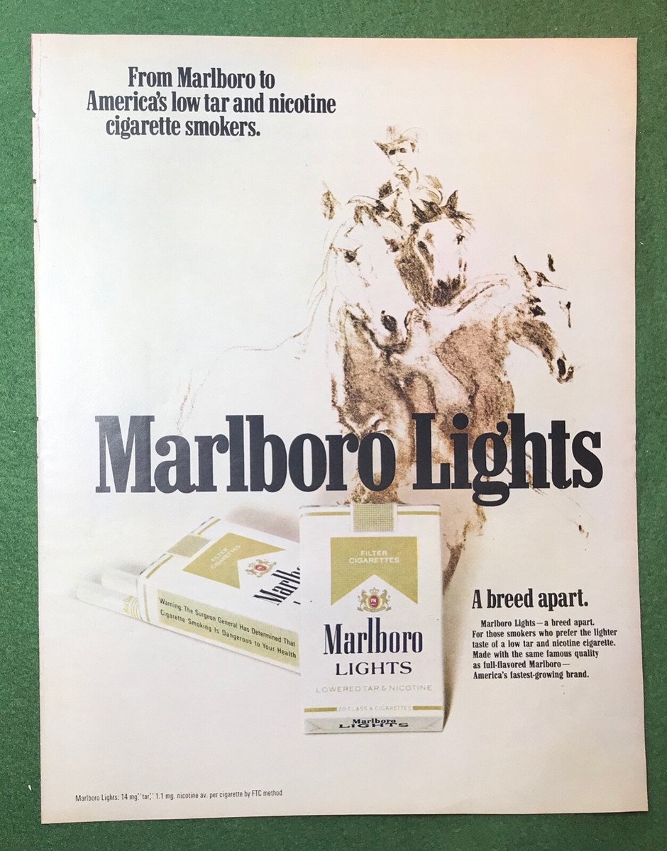 1970s large size magazine ad MARLBORO LIGHTS cigarettes smoking mancave
