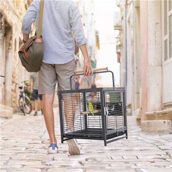 Wrought Iron Travel Bird Cage Carrier for Small to Medium Sized Birds w/ Cover