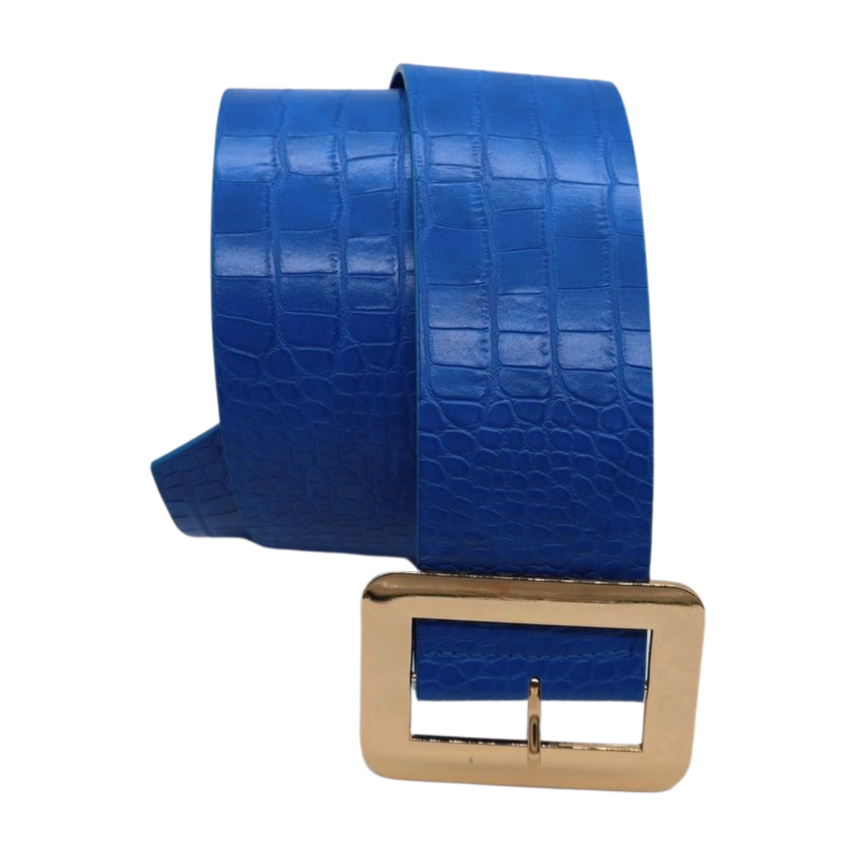 Ceinture Femme Bleue Large élastique Avec Boucle Carrée Or Et Strass - Taille S, Neuf Avec étiquettes, Style Unique