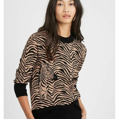 Zebra Print Crewneck Sweater Size 