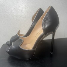 Badgley Mischka Black Leather Peep Toes Evening Stilettos Heels Pumps Sz 6 M