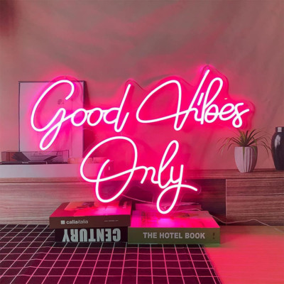 Good Vibes Only Pink Flex LED 24''x16'' Neon Sign Light Lamp Beer BarWall Decor