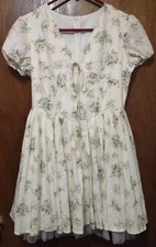 Women's Mini Dress Size M Boho Peasant Summer Yellow Floral Pleats V-Neck CUTE!