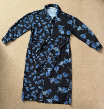 Ladies Dress - Warehouse - Navy Blue Shirt Dress - Size 12 - Flower Pattern