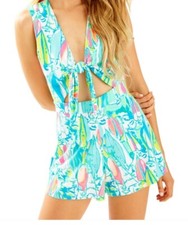 Lilly Pulitzer Greer Beach  Bae Peekaboo Shorts Romper Sailboats Sz M  158