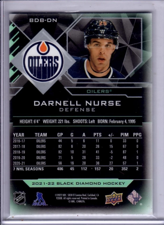 2021-22 Black Diamond Darnell Nurse Base Card # BDB-DN - Image 2 of 2