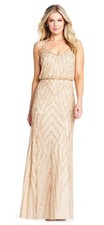 NWT Adrianna Papell Geometric Formal Blouson Gown Champagne Gold 16 Bridesmaid