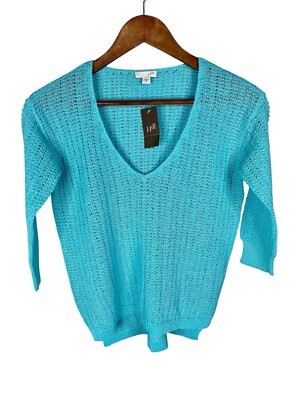J.JILL Women's Baltic Blue Loose Knit 3/4 Sleeve Sweater NWT XS