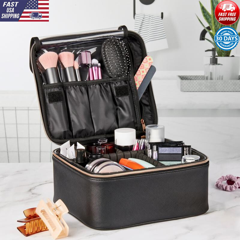 Cosmetic Train Case Organizer Adjustable Divider Waterproof Large Storage Travel