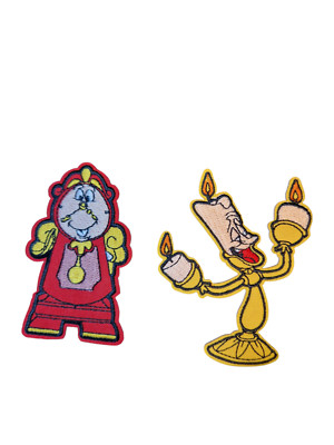 Die Schöne und das Biest Lumiere & Cogsworth Doppelpack Bügelbild Patch Aufnähen Transfer
