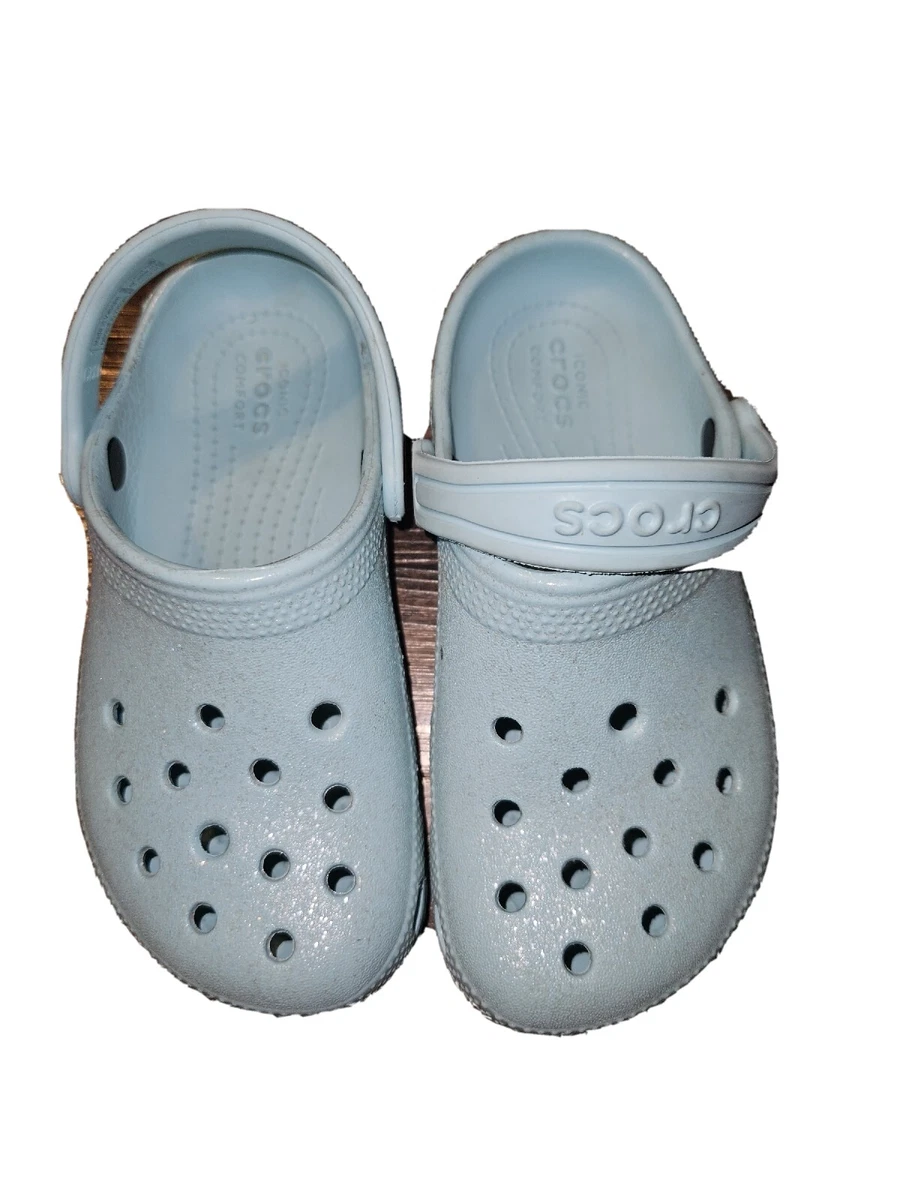 Girls Youth Light Blue Slip On With Glitter Crocs Size 12 eBay