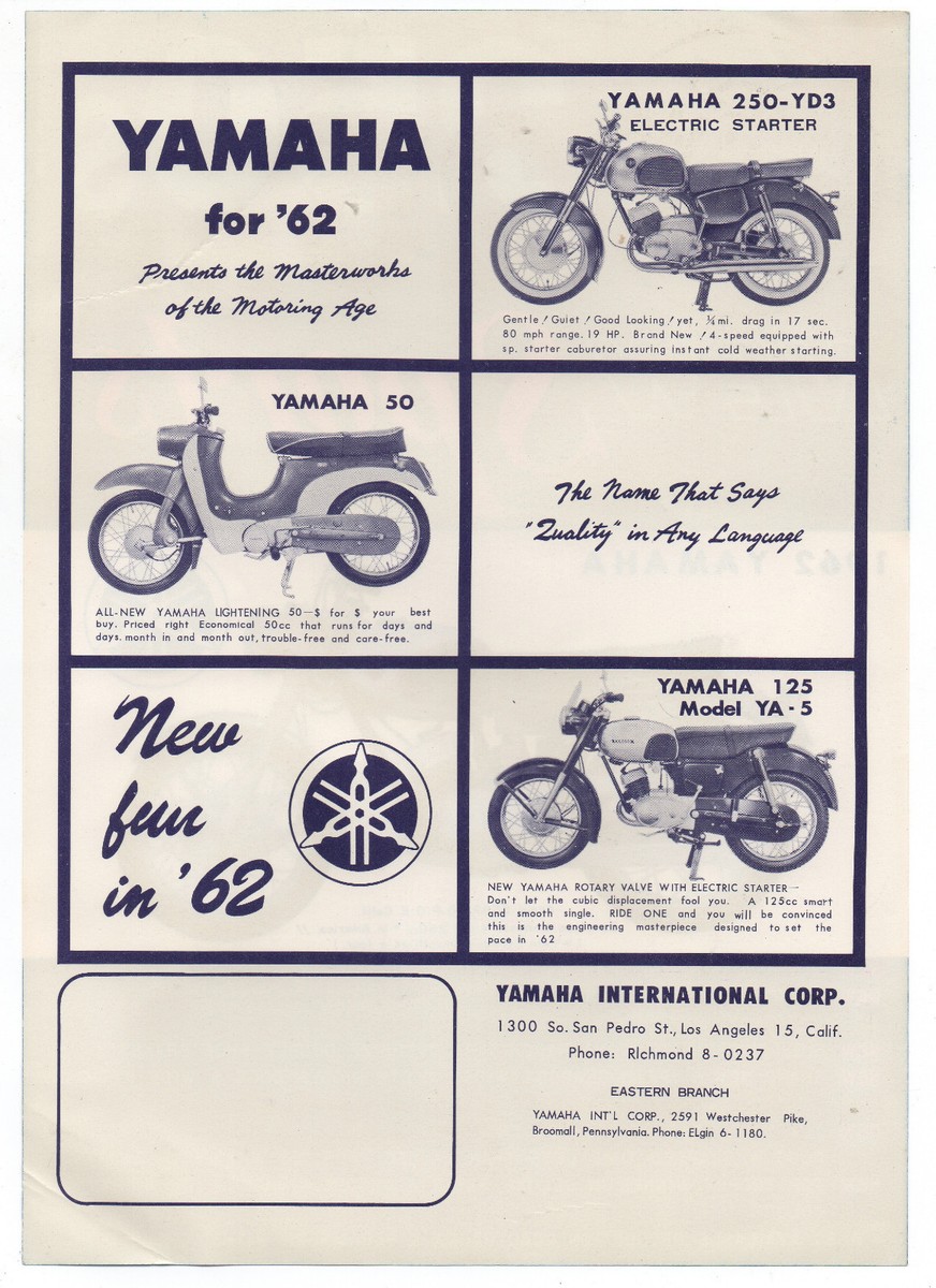 1962 Yamaha 250 Motorcycle Advertising Flier in Color | eBay