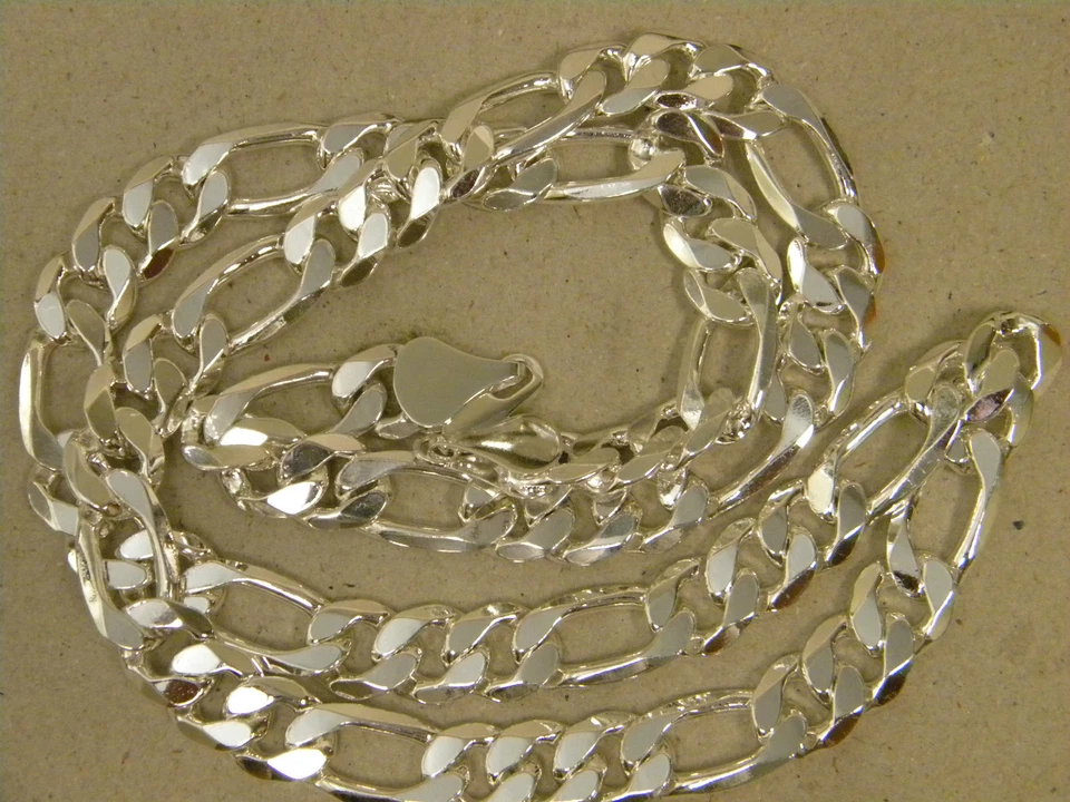 Мужская цепочка Figaro желтое золото серебро покрытием 30 дюймов длиной 13 мм шириной гладкий новый - Изображение 4 из 4