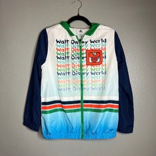 Disney World Jacket Kids Youth XL Multicolor Full Zip Hooded Windbreaker NEW