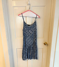 Drew Womens Small Blue Print Drop Waist Dress 100 Viscose Made in USA NWOT