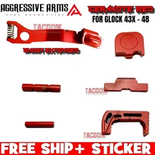 AGGRESSIVE ARMS RED SLIDE RELEASE PINS LOCK REAR PLATE MAG CATCH GLOCK 43x 48