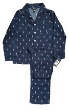 Polo Ralph Lauren Boys Long Sleeve Pajama Set, Navy w/White Polo Ponies Size 12