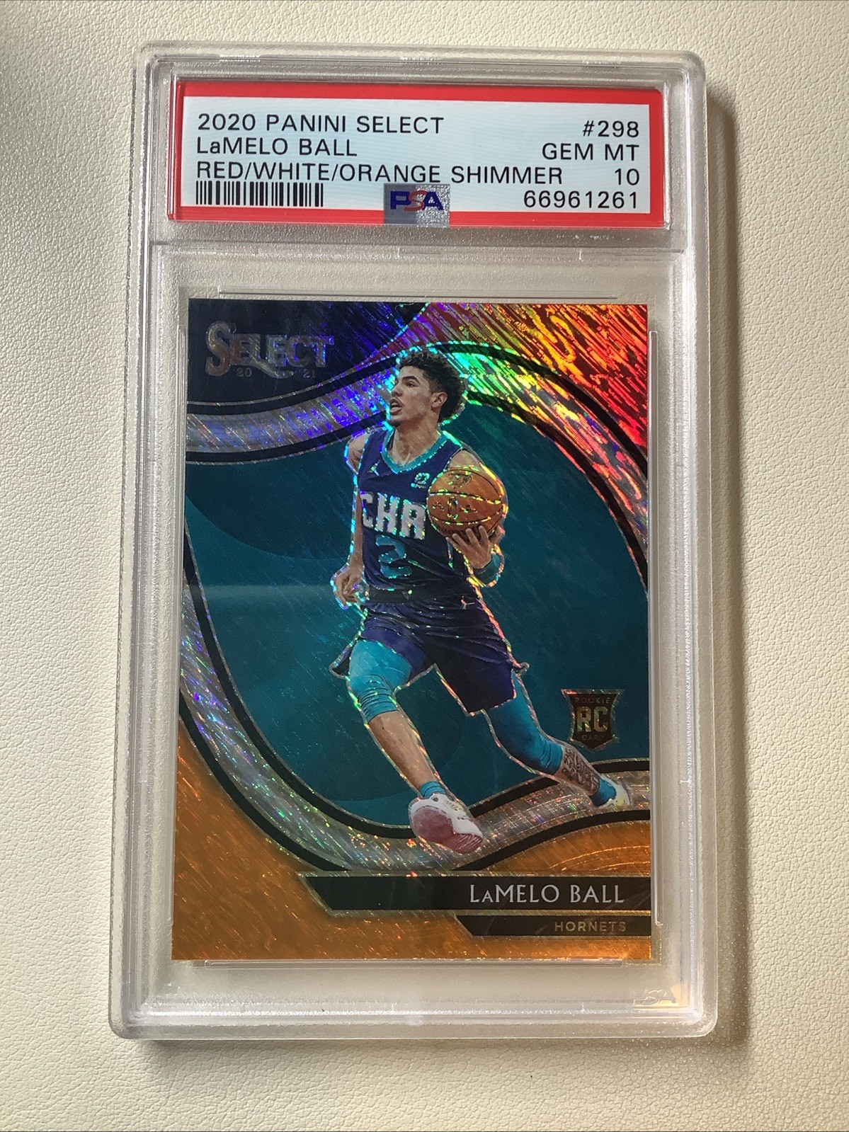 2020-21 Panini Select - Courtside LaMelo Ball Red White Orange Shimmer... PSA 10