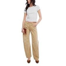 Free People We The Free Truro Baggy Puddle Jeans Fable Twisted Seam Tan 24 NWT