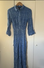 new look blue dot spot button maxi belted dress size 10 new with tags