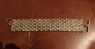 $80 cube bead artisan bracelet blue green grey silver toggle closure