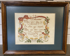 Welcome Needlepoint FRAMED ART 15  x12 1/4  