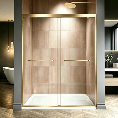 56-60''W x 72''H Walk in Shower Kits Double Sliding Door in Brushed Gold Finish
