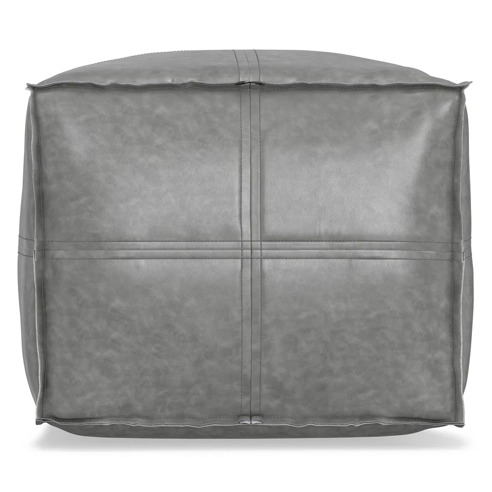 Simpli Home Brody Boho Square Pouf in Distressed Gray Faux Leather - Image 3 of 4