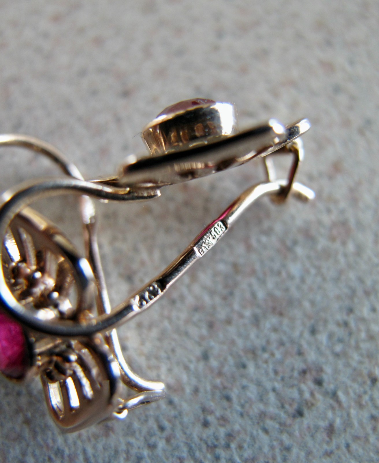 Russian Soviet Solid Rose Gold 14K 583 Shamrock E… - image 6