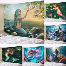 Ultra Large Mermaid Lotus Wall Hanging Ocean Mermaid Tapestry Bedroom Backdrop