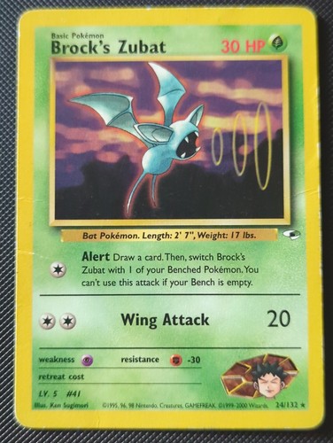 Brock's Zubat Gym Heroes 24/132 Unlimited Card HP Condition