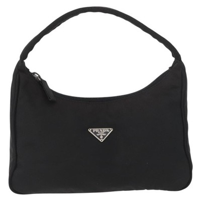 PRADA Hand Pouch Nylon Black Silver Auth BAZ078A | eBay
