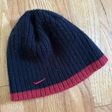 Vintage Nike Youth Mini Swoosh Striped Winter Beanie Hat Cap Black Travis Scott