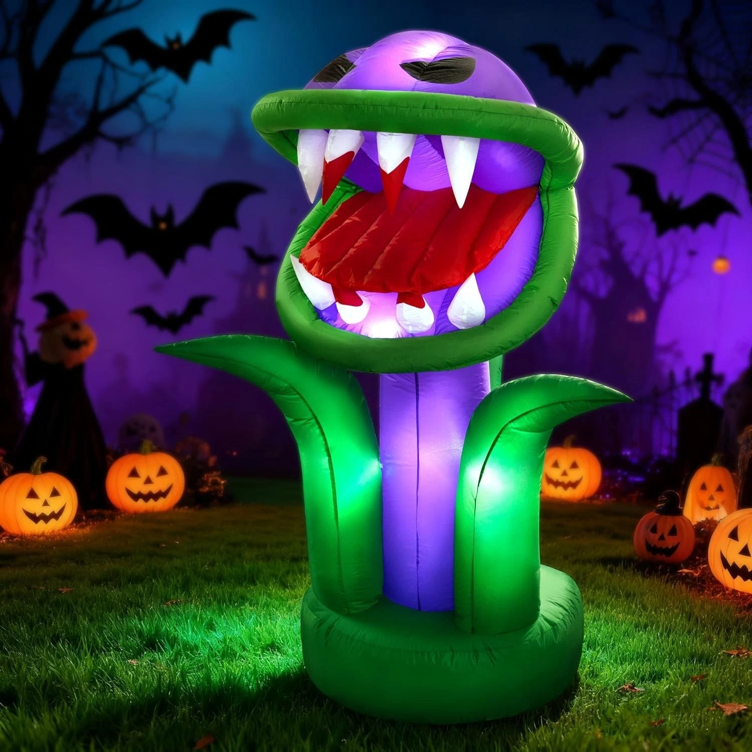 6 Ft Halloween Inflatable Air Blown Chomper with Blower and Adapter, Lighted