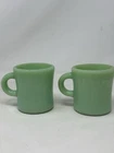 2 “OVEN Fire King WARE” C Handle Coffee Mugs Thick Heavy Jadeite Vintage