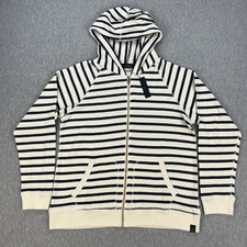 Image of Eight + Sand French Terry Zip Hoodie Mens/Unisex L Ivory Striped Knit Raglan NEW