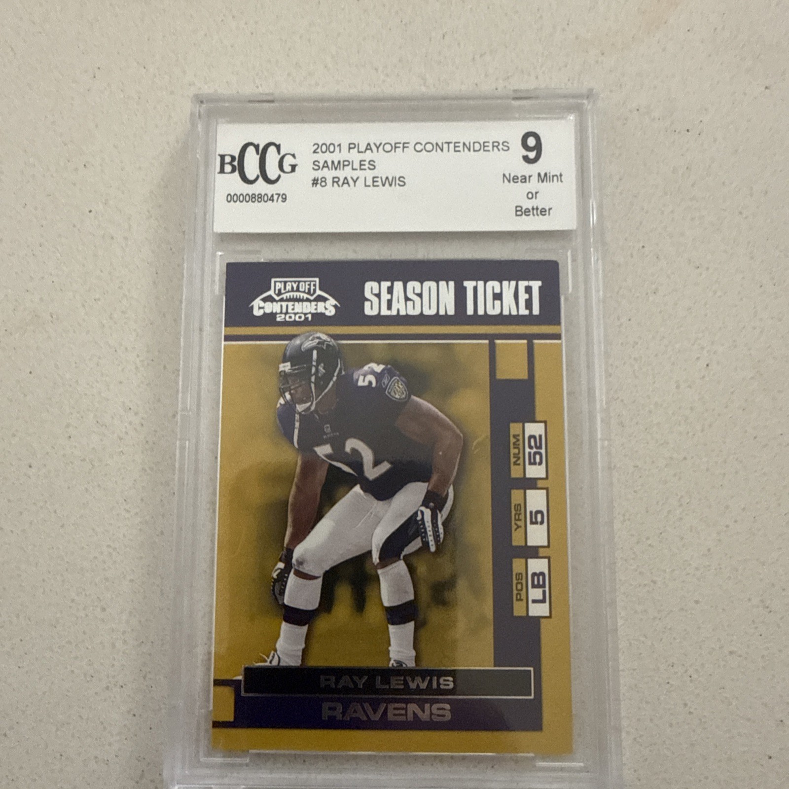 2001 Playoff Contenders Ray Lewis #8 Season Ticket SAMPLE BCCG 9 Ravens HOF