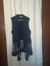 Susan Graver Liquid Knit Open Cardigan 3X Sleeveless Embroidered Floral Spring