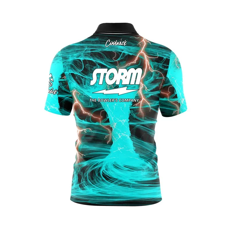 Storm Electrical Tornado Teal Quick Ship CoolWick Sash Zip Bowling Jersey