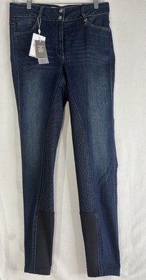 Horze Kaia Womens High Waist Denim Silicone Full Seat Breeches Dark Blue Size 28