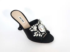 MIU MIU Black Silk Crystal Stiletto Slide Sandals Shoes IT38/US7.5 NIB