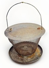 Vintage No No Tray Bird Feeder Hanging Metal Mesh Basket Outdoor Yard Folding