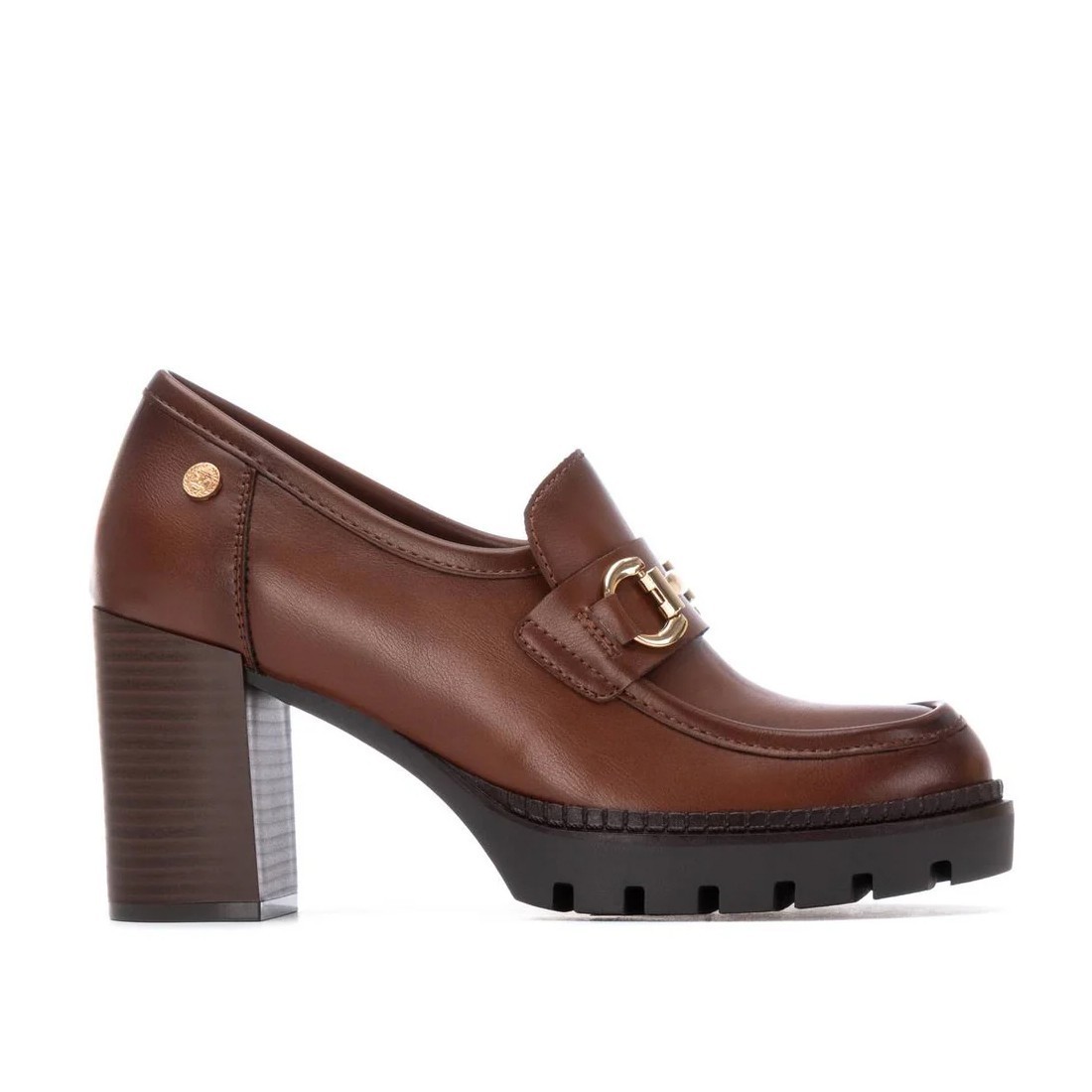 Xti Zapatos de Mujer Con Tacón Alto Mocasines Hebilla Camel 144519 Mocassino