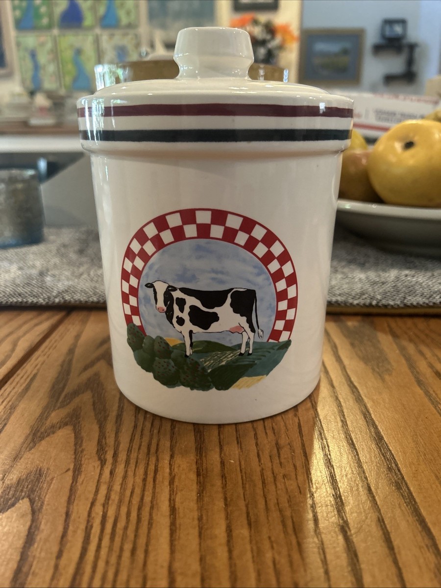 Vintage Fanny's Farm Century Japan Canister Ceramic W Seals - Cows