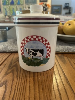 Vintage Fanny's Farm Century Japan Canister Ceramic W Seals - Cows