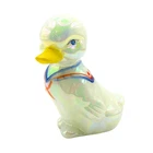 Vintage Fenton Delbert Duck Iridescent Glass Duckling Red White Blue Scarf Stars